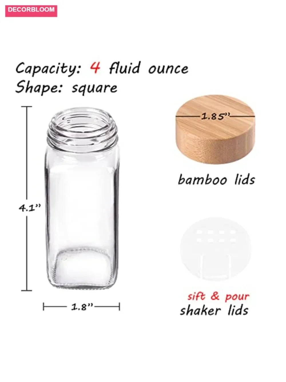 36 Spice Jars with Bamboo Lids, 4 Oz Glass Containers with Shaker Lids, 547